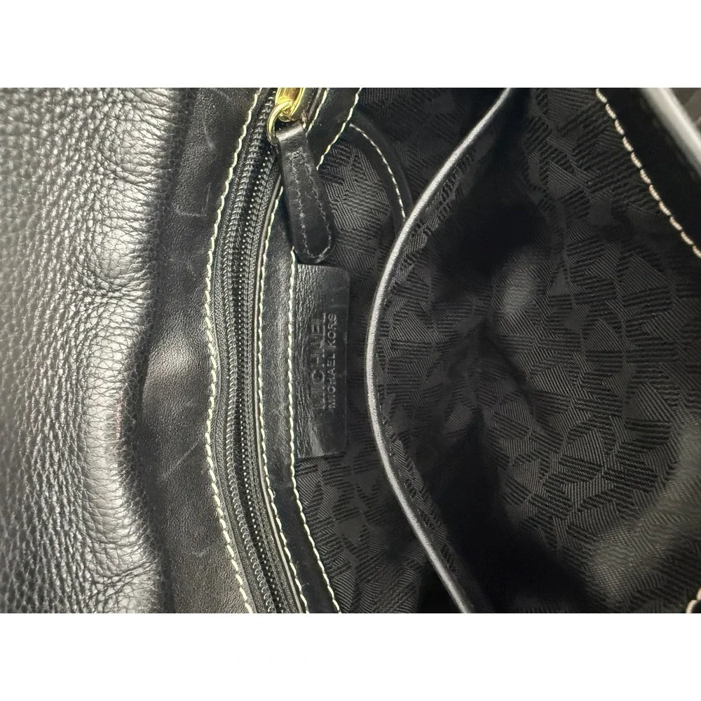 Michael Kors Black Pebbled Leather Crossbody Bag‎ Gold Hardware White Stitching